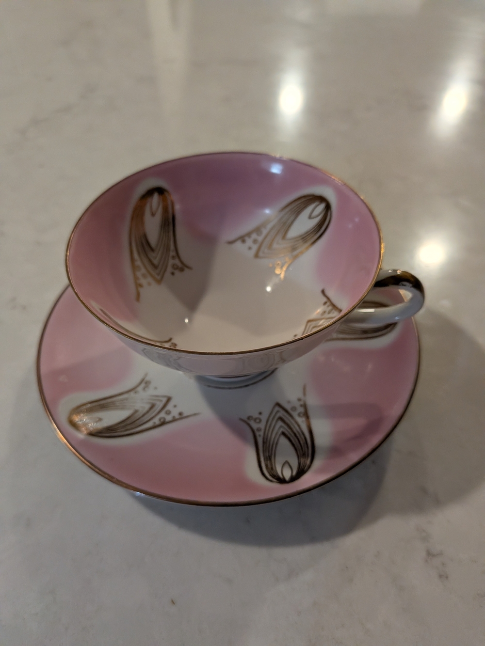 Crown  Bavaria Pink and Gold Teacup and Saucer Set Vintage 1990s